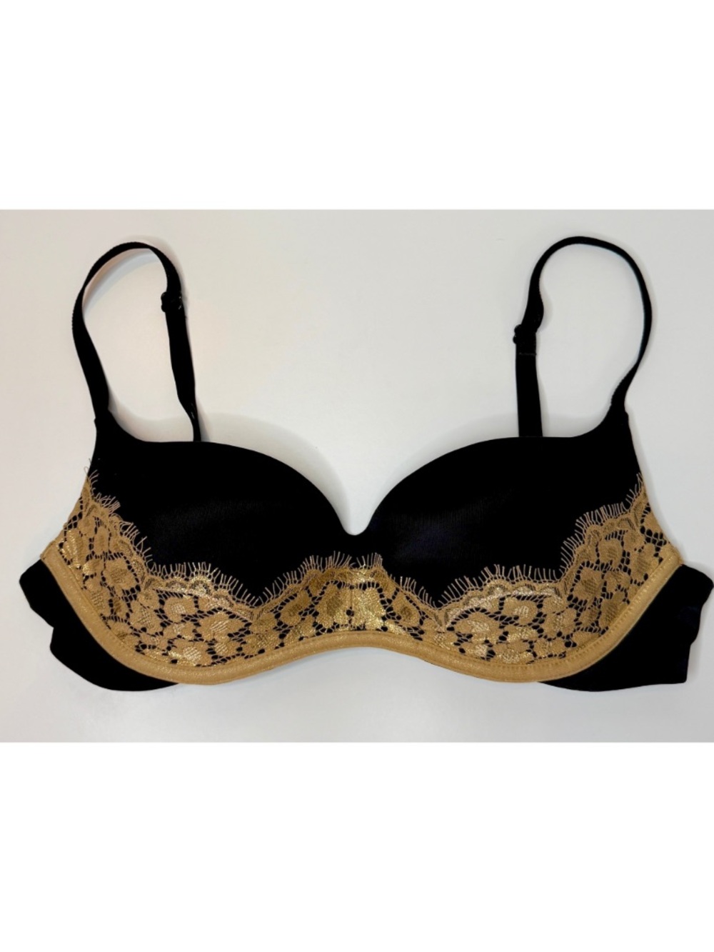Victoria’s Secret Balconnet Bra - Black with Gold Lace No Wire 34B